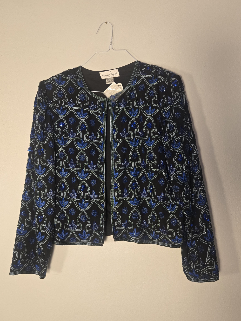 Laurence Kazar Embellished Black & Blue Beaded Jacket